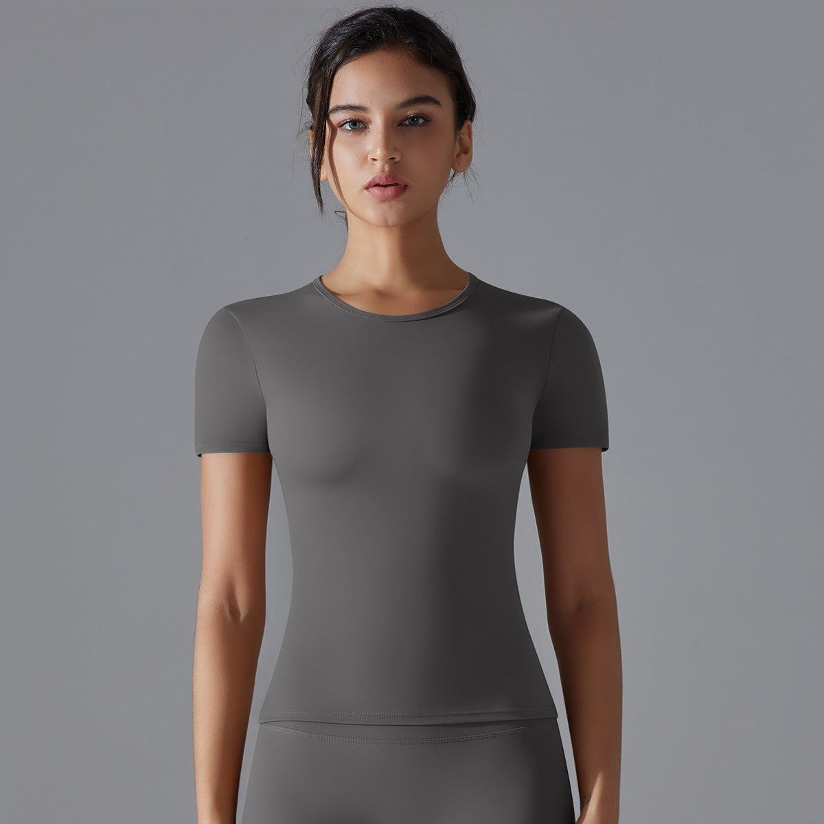 Brushed high-elasticity tight-fitting breathable yoga short-sleeved top