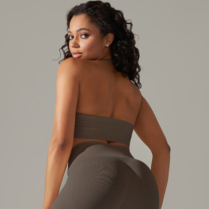 Seamless tight-fitting halter neck backless sports bra