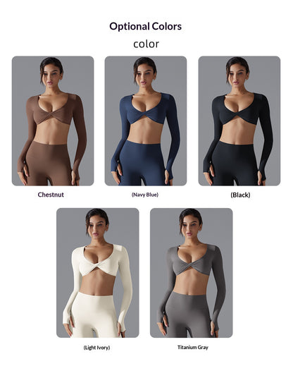 V-neck sporty short-sleeved top for women's fitness wear