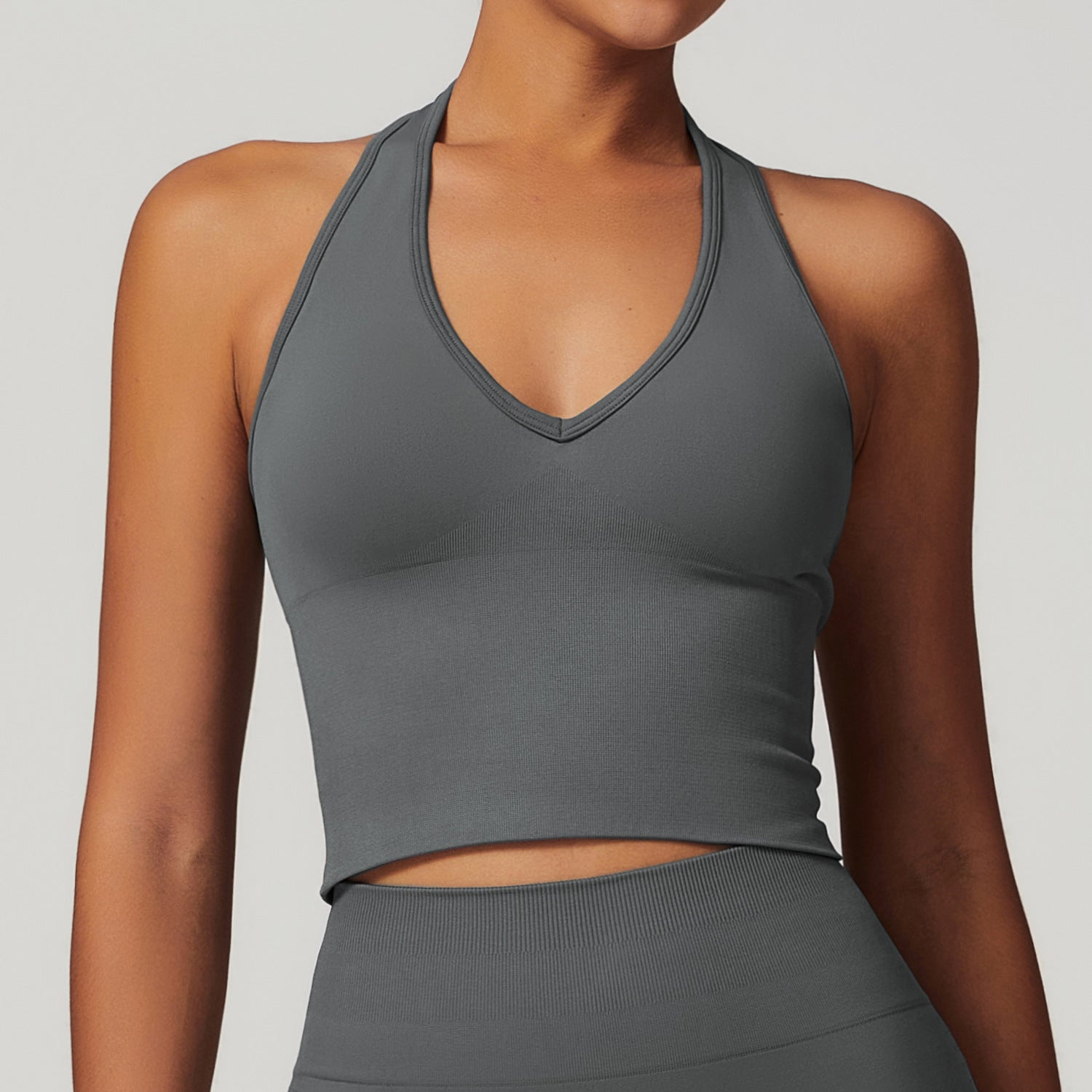Summer Breathable Halter Neck Yoga Bra, Seamless Back Support Sports Top for Running Fitness
