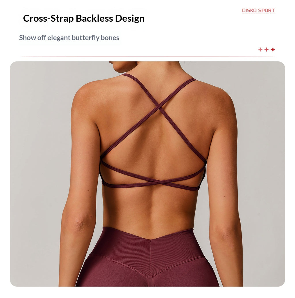 Seamless Crisscross Back Sports Bra, Quick Dry Breathable Active Bra for Yoga Fitness Running