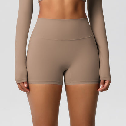 Frizzy high-waisted tight-fitting yoga shorts for running and fitness.