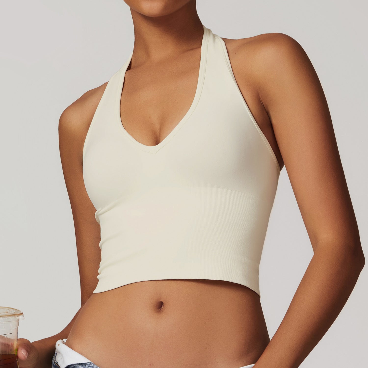 Summer Breathable Halter Neck Yoga Bra, Seamless Back Support Sports Top for Running Fitness