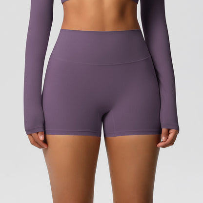 Frizzy high-waisted tight-fitting yoga shorts for running and fitness.