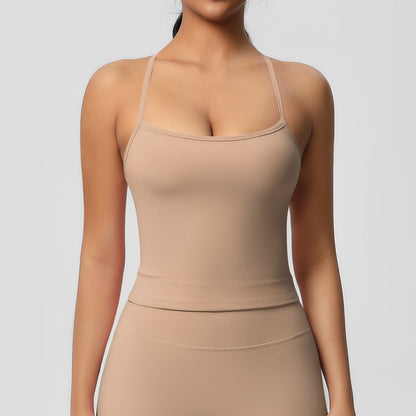 Double-sided brushed long-sleeved tight-fitting Pilates running sports top with chest pads