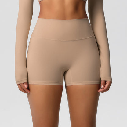 Frizzy high-waisted tight-fitting yoga shorts for running and fitness.