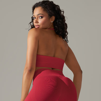 Seamless tight-fitting halter neck backless sports bra