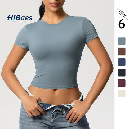 Double-sided nylon casual tight-fitting quick-drying sports T-shirt