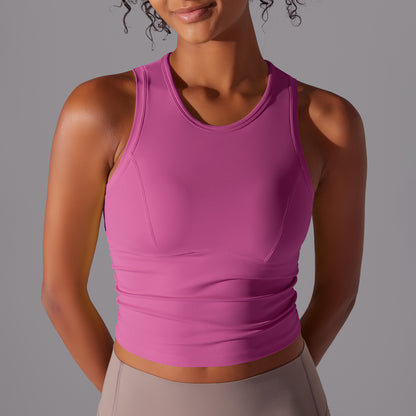 Solid color tight-fitting crew neck sports vest