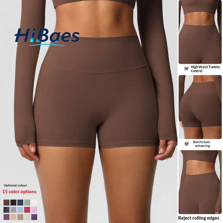 Frizzy high-waisted tight-fitting yoga shorts for running and fitness.