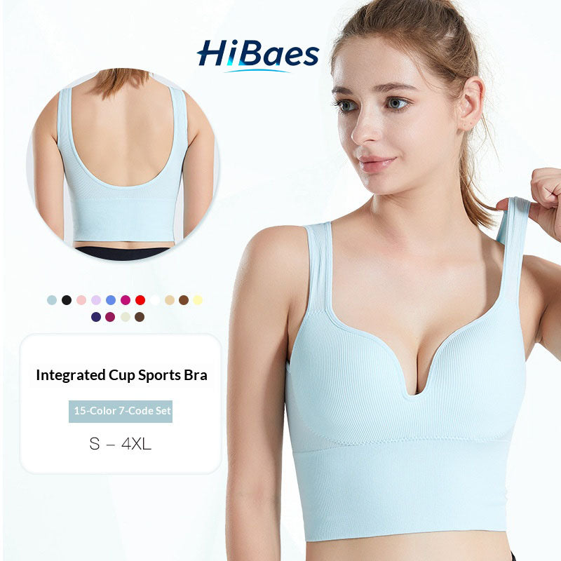 Long Line Sports Bra for Women, Wireless One Piece Molded Cup Seamless Yoga Sleep Tank Top, Supportive Push Up Workout Activewear