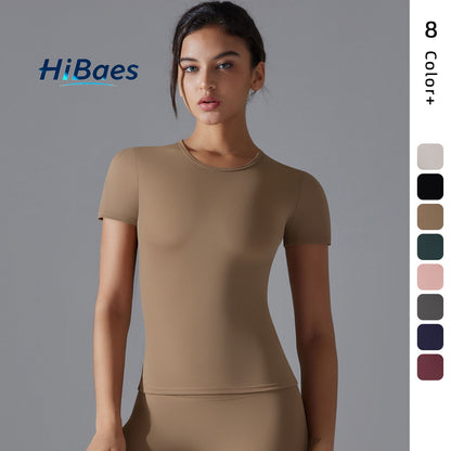 Brushed high-elasticity tight-fitting breathable yoga short-sleeved top