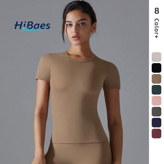 Brushed high-elasticity tight-fitting breathable yoga short-sleeved top
