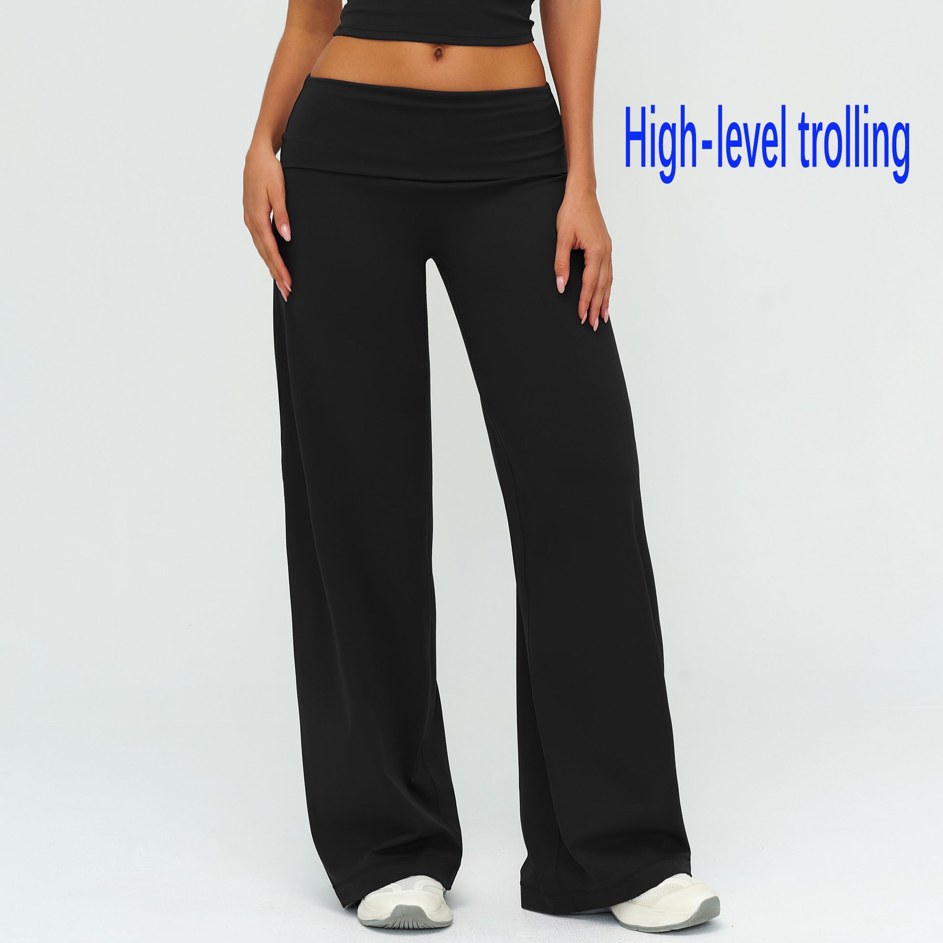 Women's Casual Wide Leg Brushed Pants, Fold Over High Waist Loose Fit Sweatpants, Soft Athletic Bottoms for Yoga & Running