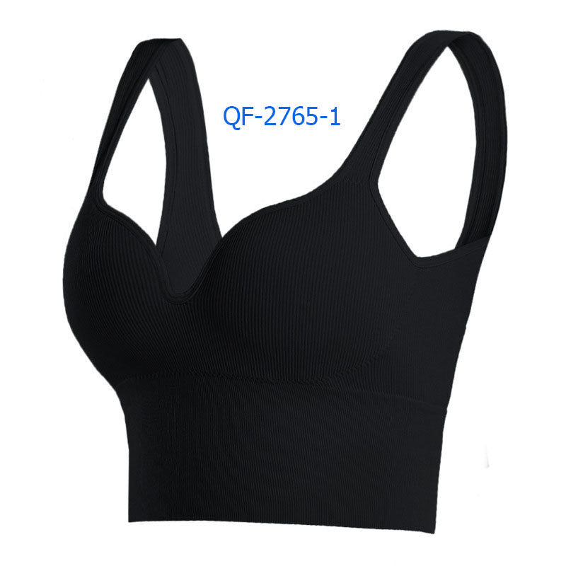 Long Line Sports Bra for Women, Wireless One Piece Molded Cup Seamless Yoga Sleep Tank Top, Supportive Push Up Workout Activewear