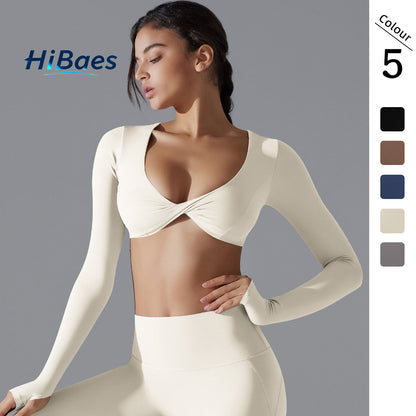 V-neck sporty short-sleeved top for women's fitness wear