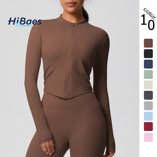 Women's quick-drying, brushed, tight-fitting long-sleeved yoga top with a nude feel