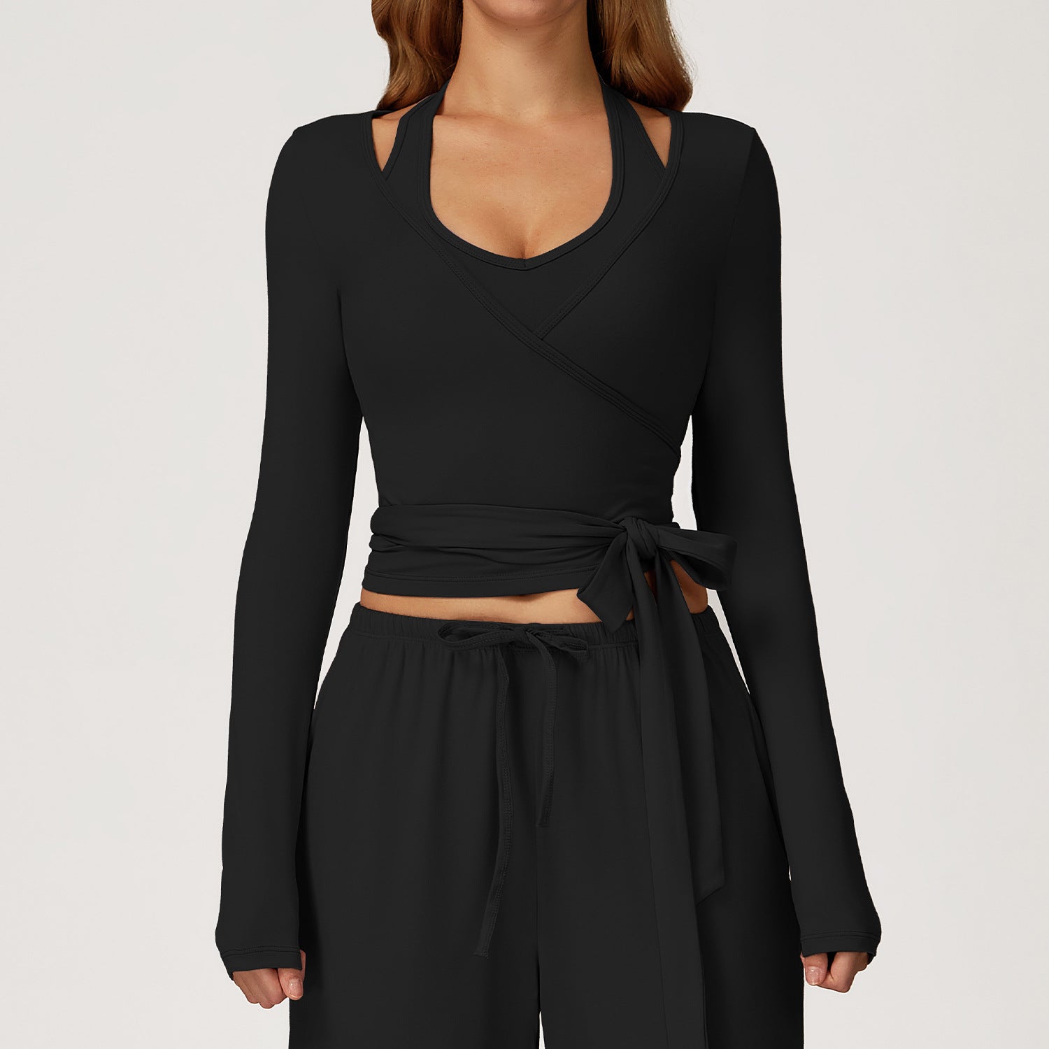 Brushed Soft Yoga Long Sleeve, One-Piece Tie Back Sportswear, High-End Activewear for Outdoor Fitness