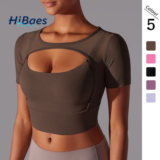 Sexy double-layered short-sleeved camisole bra with patchwork mesh