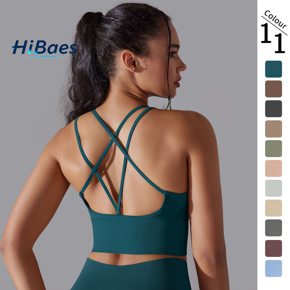 Solid Color Cross Backless Fitted Shock-Proof Sports Bra