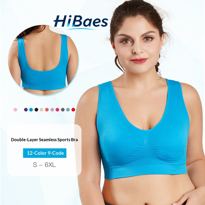Plus Size Double-Layer Seamless Sports Bra Wireless No Trace Yoga Shapewear Bra for Women
