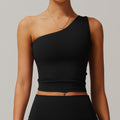 Women's Cloud Soft Asymmetrical One Shoulder Yoga Tank Top, Quick Dry Waist Shaping Workout Vest for Running Gym