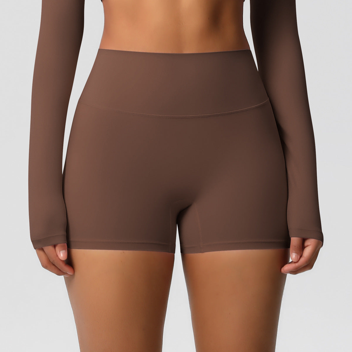 Frizzy high-waisted tight-fitting yoga shorts for running and fitness.