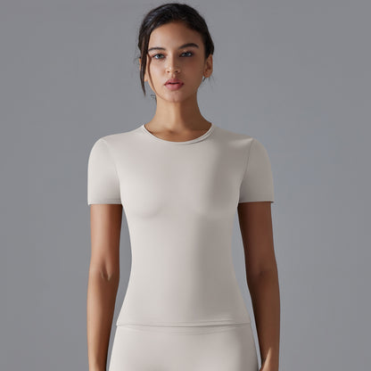 Brushed high-elasticity tight-fitting breathable yoga short-sleeved top