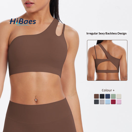 Brushed one-shoulder backless sports bra yoga vest