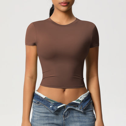 Double-sided nylon casual tight-fitting quick-drying sports T-shirt