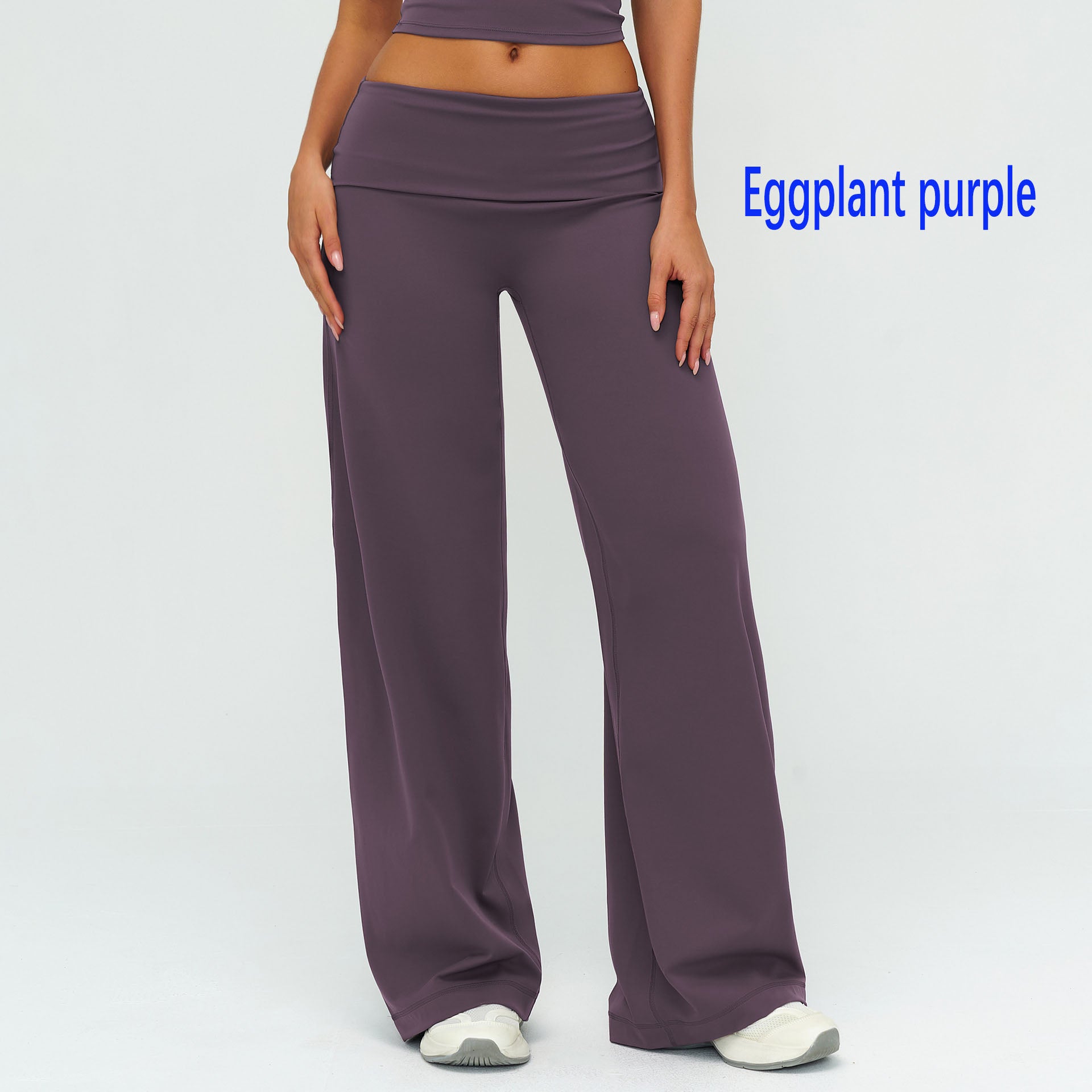 Women's Casual Wide Leg Brushed Pants, Fold Over High Waist Loose Fit Sweatpants, Soft Athletic Bottoms for Yoga & Running