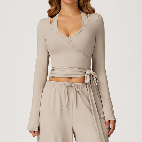 Brushed Soft Yoga Long Sleeve, One-Piece Tie Back Sportswear, High-End Activewear for Outdoor Fitness