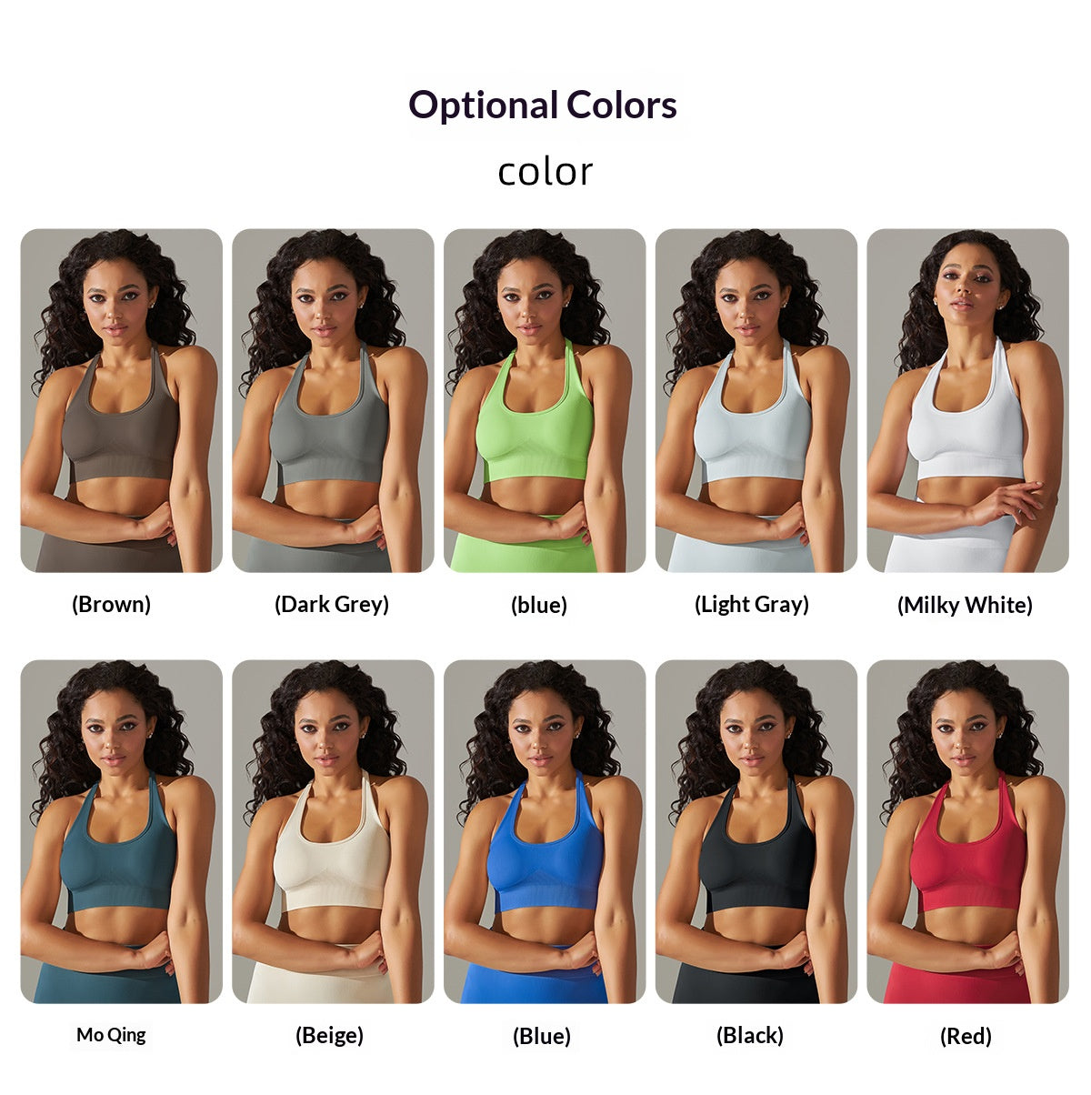 Seamless tight-fitting halter neck backless sports bra