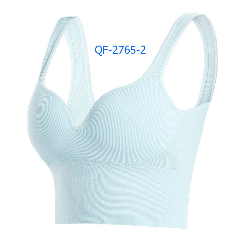 Long Line Sports Bra for Women, Wireless One Piece Molded Cup Seamless Yoga Sleep Tank Top, Supportive Push Up Workout Activewear