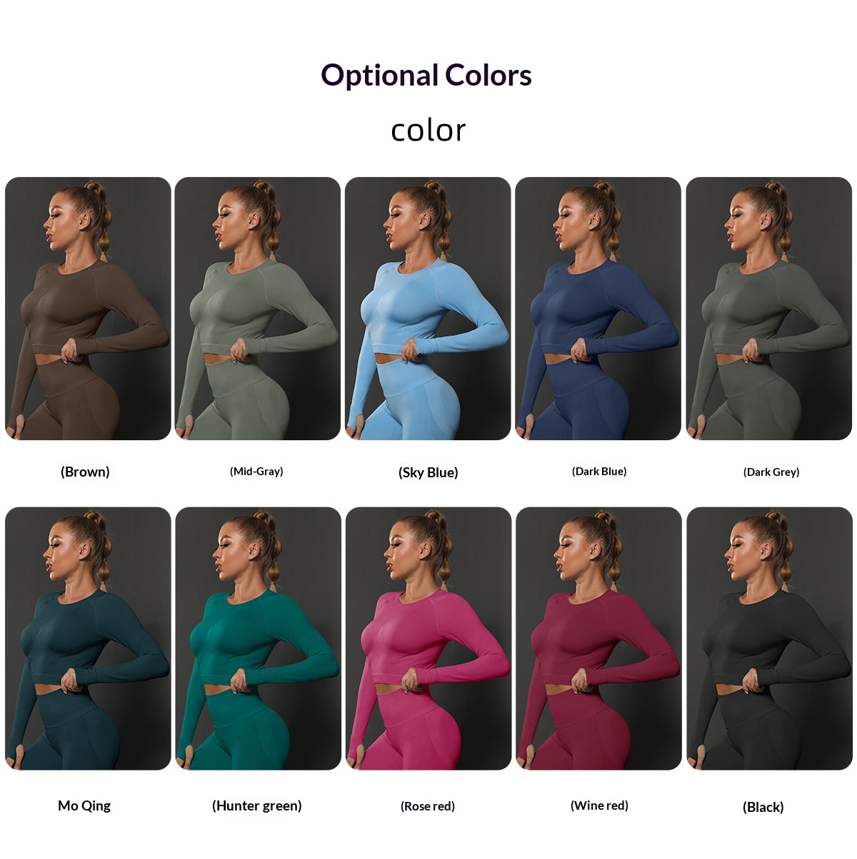 Seamless Fitted Solid Color Pleated Long-Sleeved Sports Top