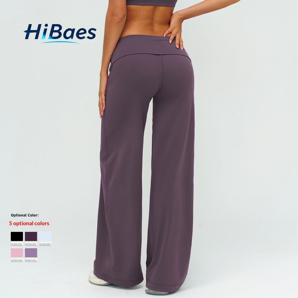 Women's Casual Wide Leg Brushed Pants, Fold Over High Waist Loose Fit Sweatpants, Soft Athletic Bottoms for Yoga & Running