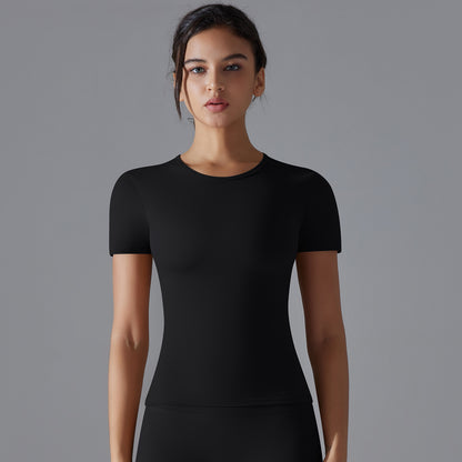 Brushed high-elasticity tight-fitting breathable yoga short-sleeved top