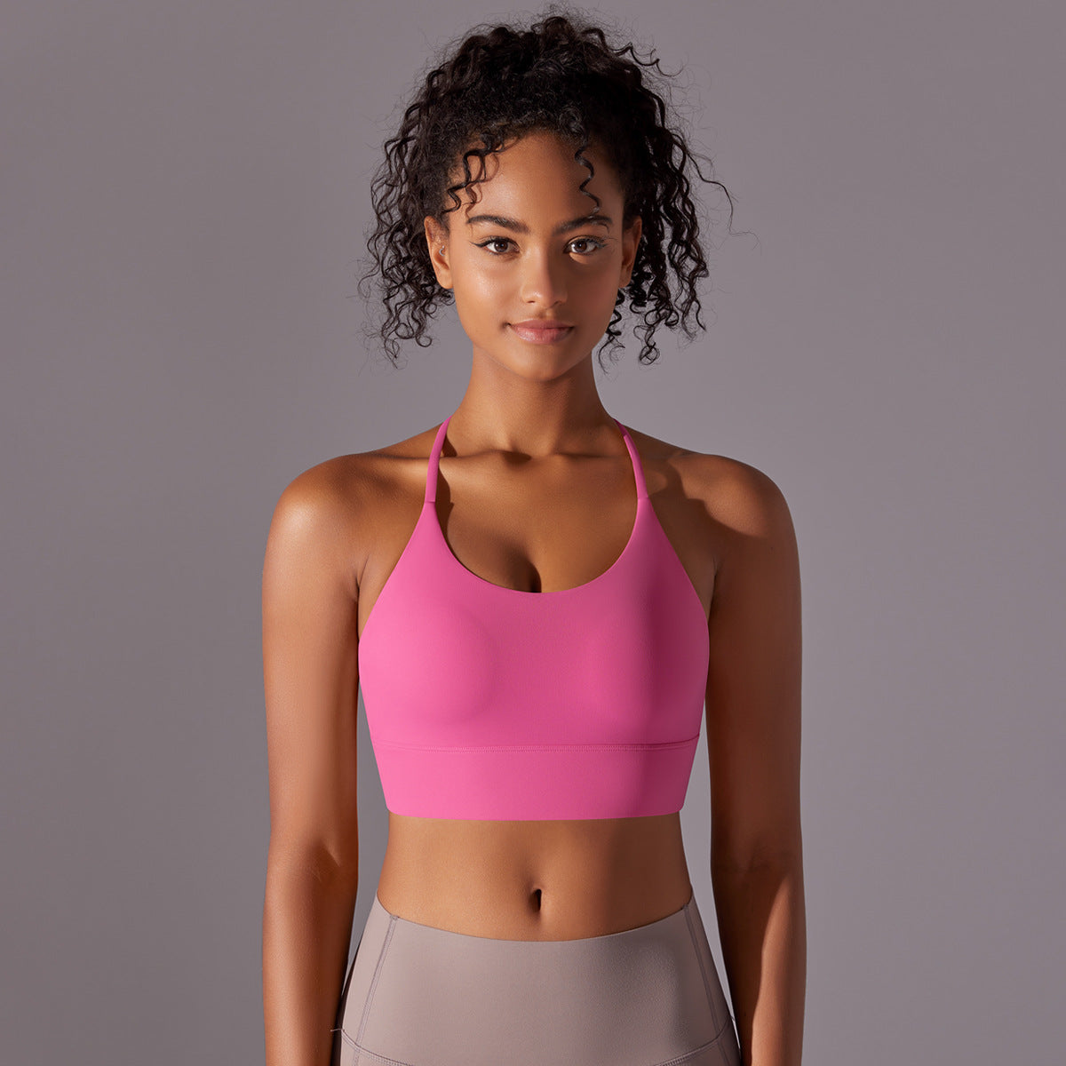 Brushed solid color backless cross strap sports bra for women