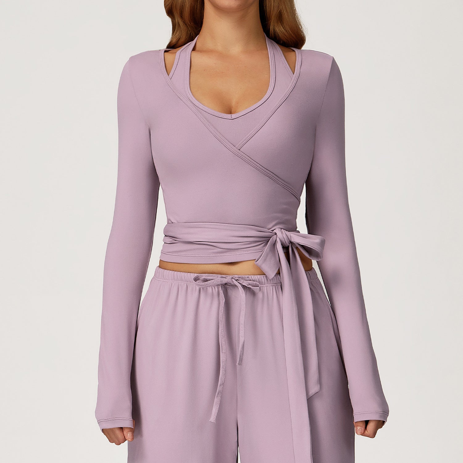 Brushed Soft Yoga Long Sleeve, One-Piece Tie Back Sportswear, High-End Activewear for Outdoor Fitness