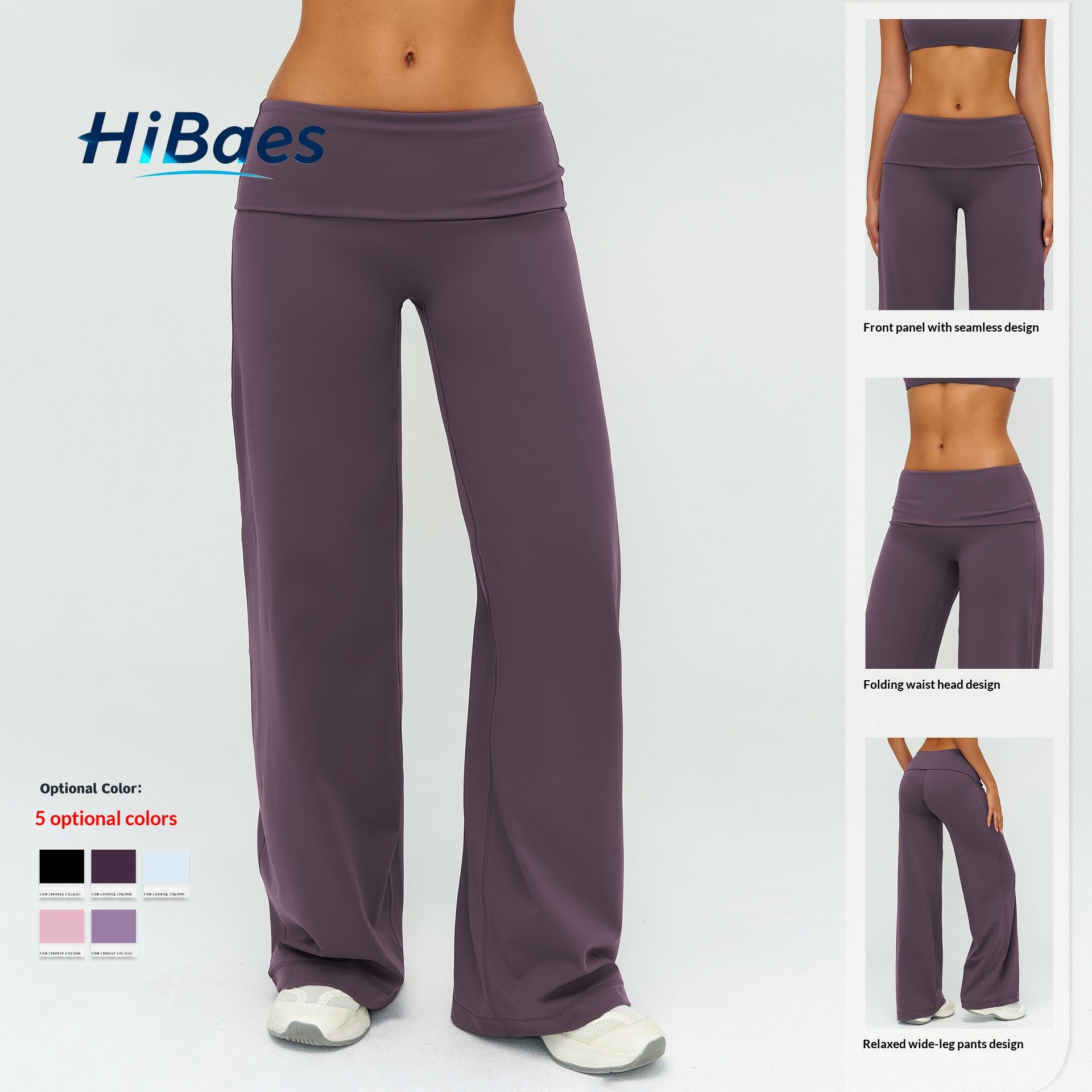 Women's Casual Wide Leg Brushed Pants, Fold Over High Waist Loose Fit Sweatpants, Soft Athletic Bottoms for Yoga & Running