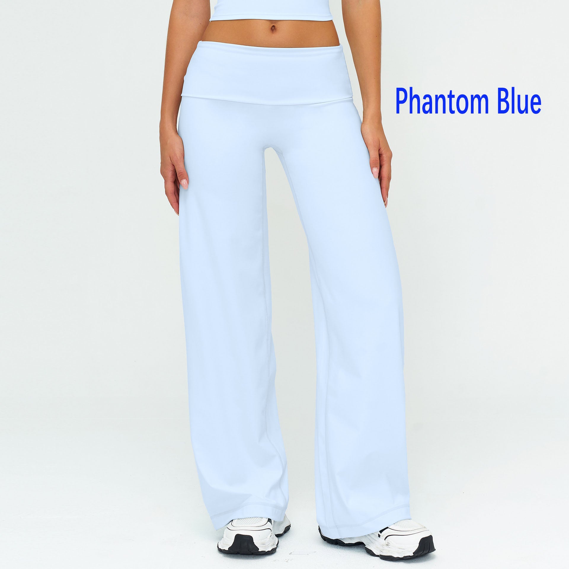 Women's Casual Wide Leg Brushed Pants, Fold Over High Waist Loose Fit Sweatpants, Soft Athletic Bottoms for Yoga & Running