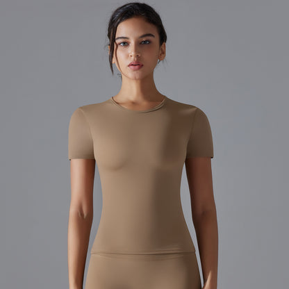 Brushed high-elasticity tight-fitting breathable yoga short-sleeved top