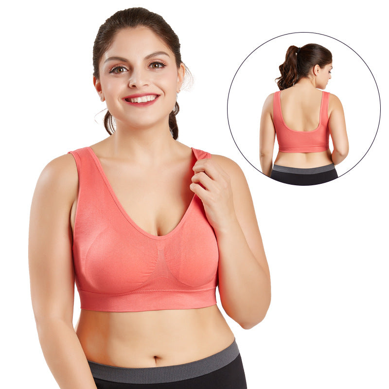 Plus Size Double-Layer Seamless Sports Bra Wireless No Trace Yoga Shapewear Bra for Women