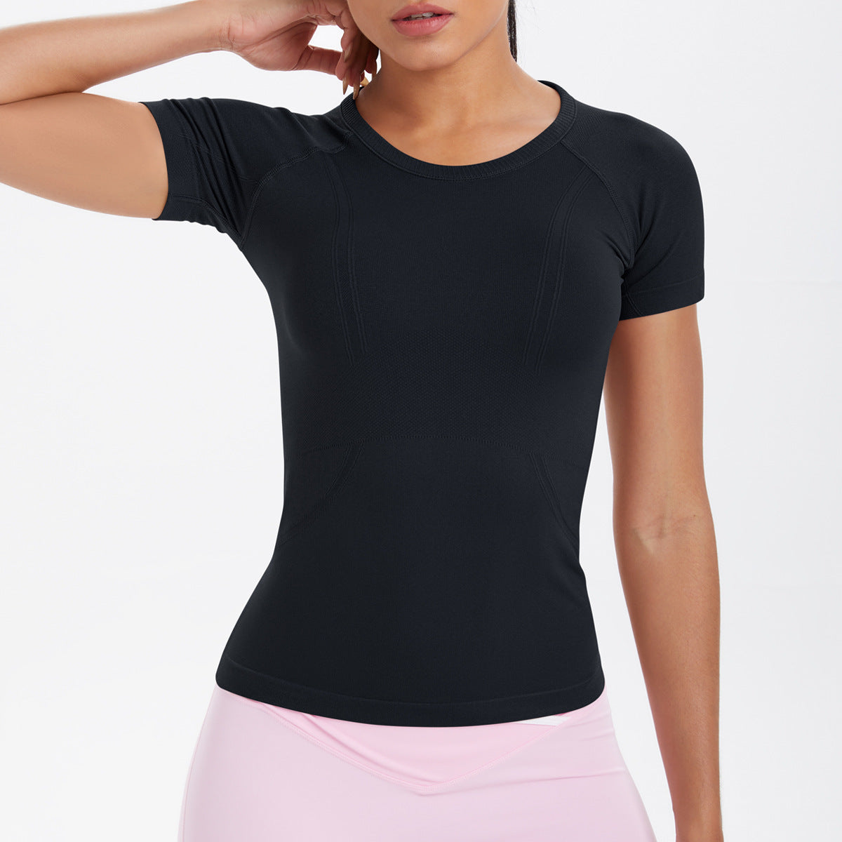 Seamless knitted breathable tight-fitting short-sleeved T-shirt for sports and fitness