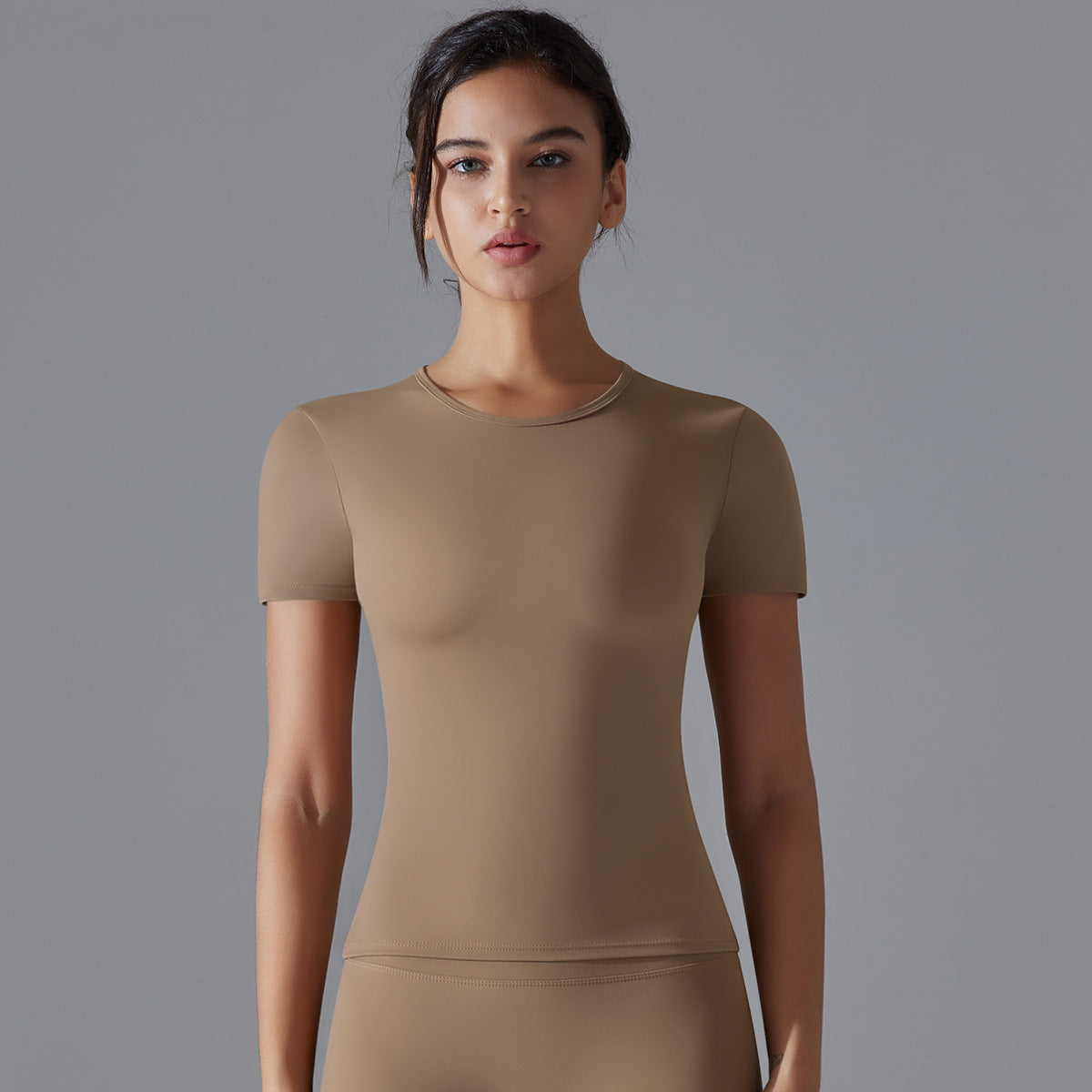 Brushed high-elasticity tight-fitting breathable yoga short-sleeved top