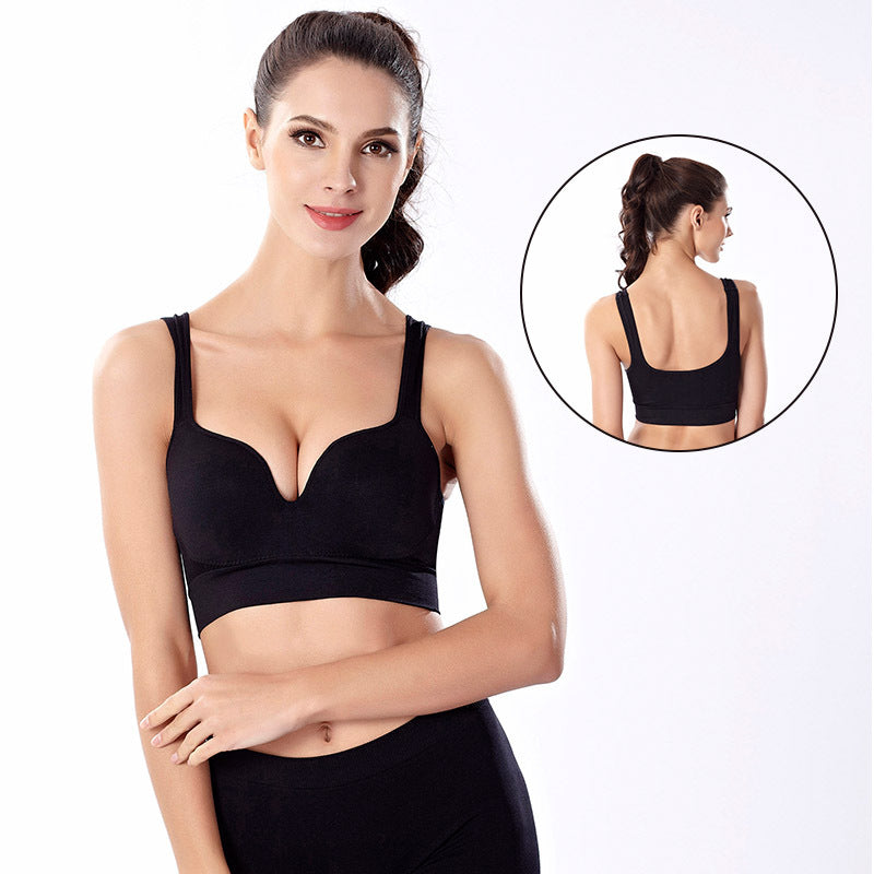 Women Plus Size Fixed Cup Wireless Racerback Sports Bra Shockproof Push Up Tank Bra for Yoga Running Fitness
