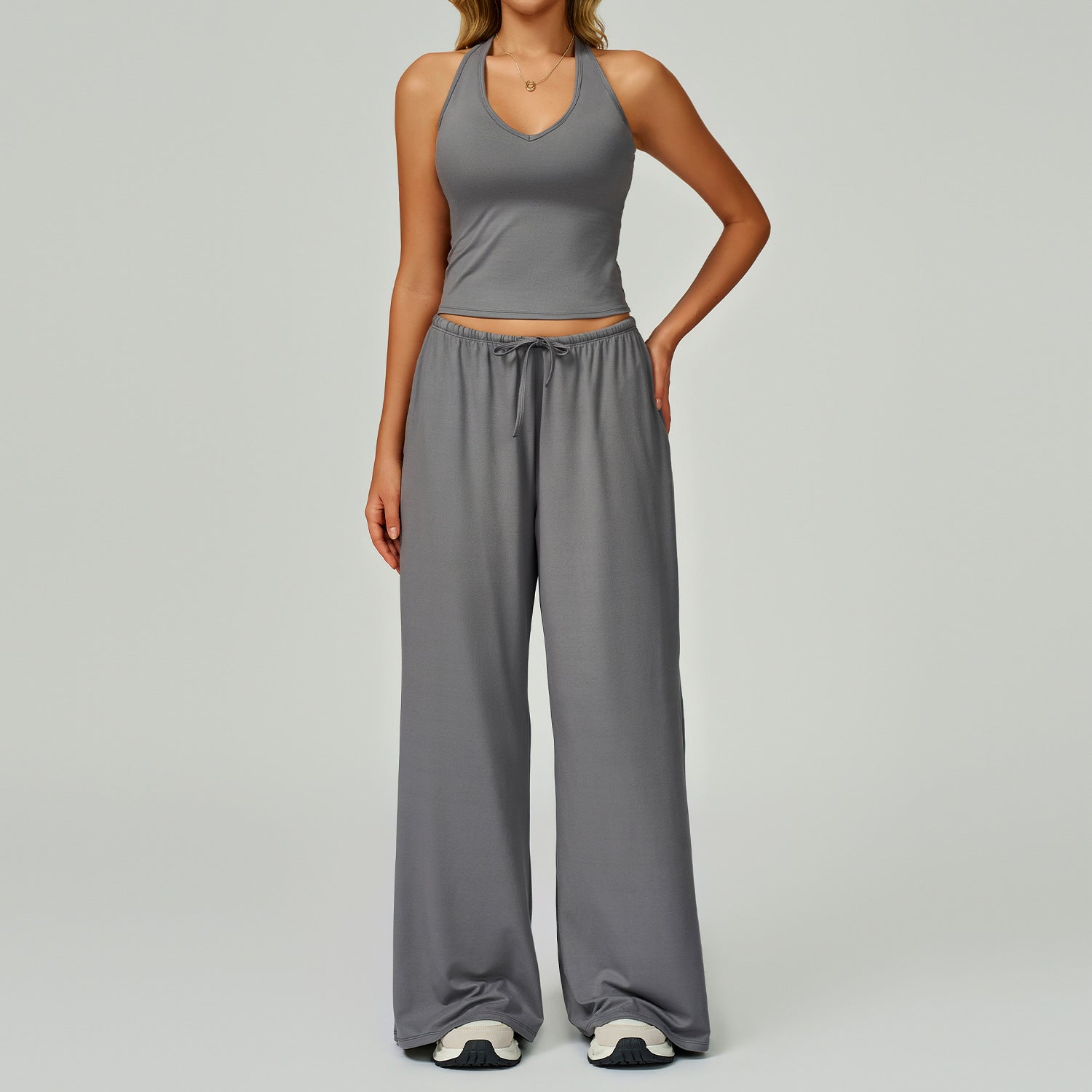 Women's Brushed Fleece Yoga Set, Quick Dry Racerback Tank & Leggings 2 Piece Outfit for Workout Running