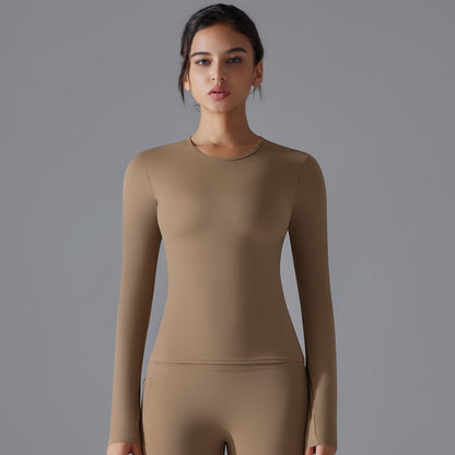 Long-sleeved, double-sided brushed, long yoga wear, breathable and suitable for sports.