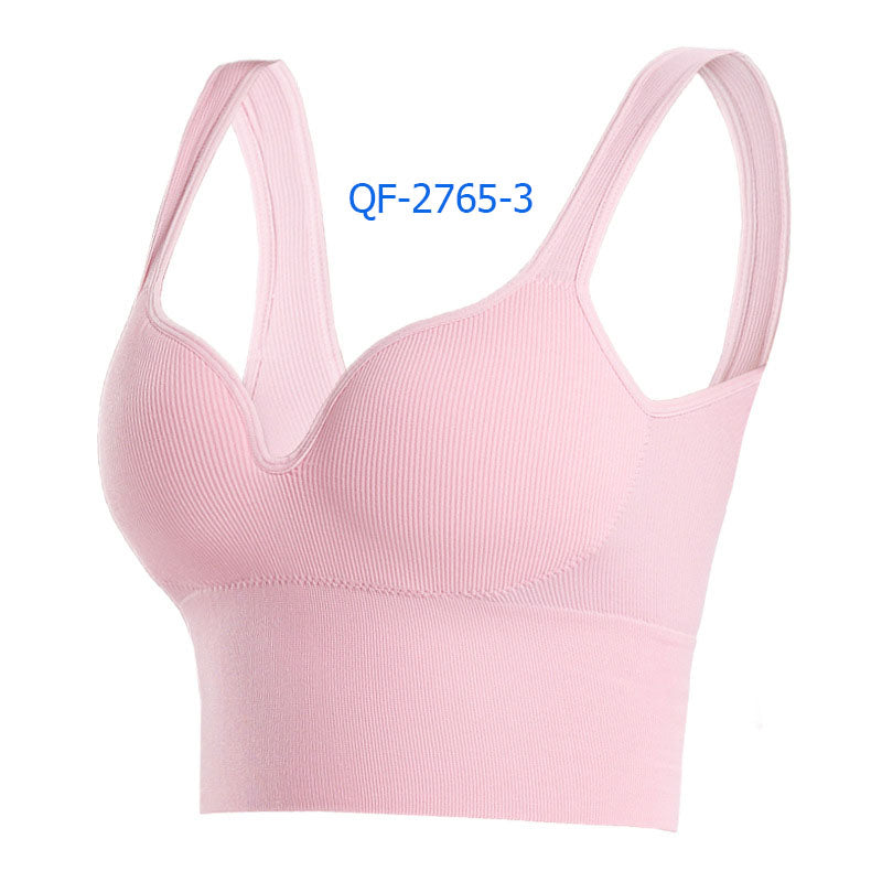 Long Line Sports Bra for Women, Wireless One Piece Molded Cup Seamless Yoga Sleep Tank Top, Supportive Push Up Workout Activewear
