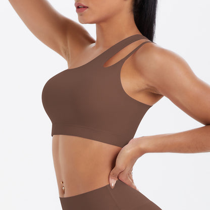 Brushed one-shoulder backless sports bra yoga vest